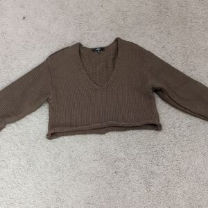Lulu's Olive Green V-Neck Sweater